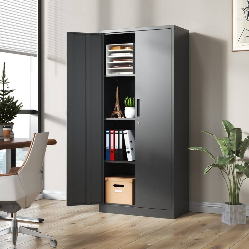Modern Filing Cabinet, Garage Storage Cabinet with Doors and 3 Adjustable Shelves, for Home Office, Classroom/Pantry