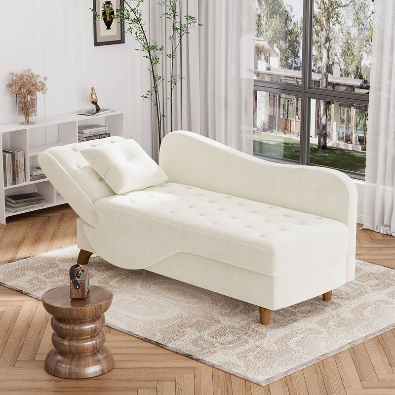 Ouyessir Upholstered Storage Chaise Lounge Chair with Left Armrest & Lumbar Pillow
