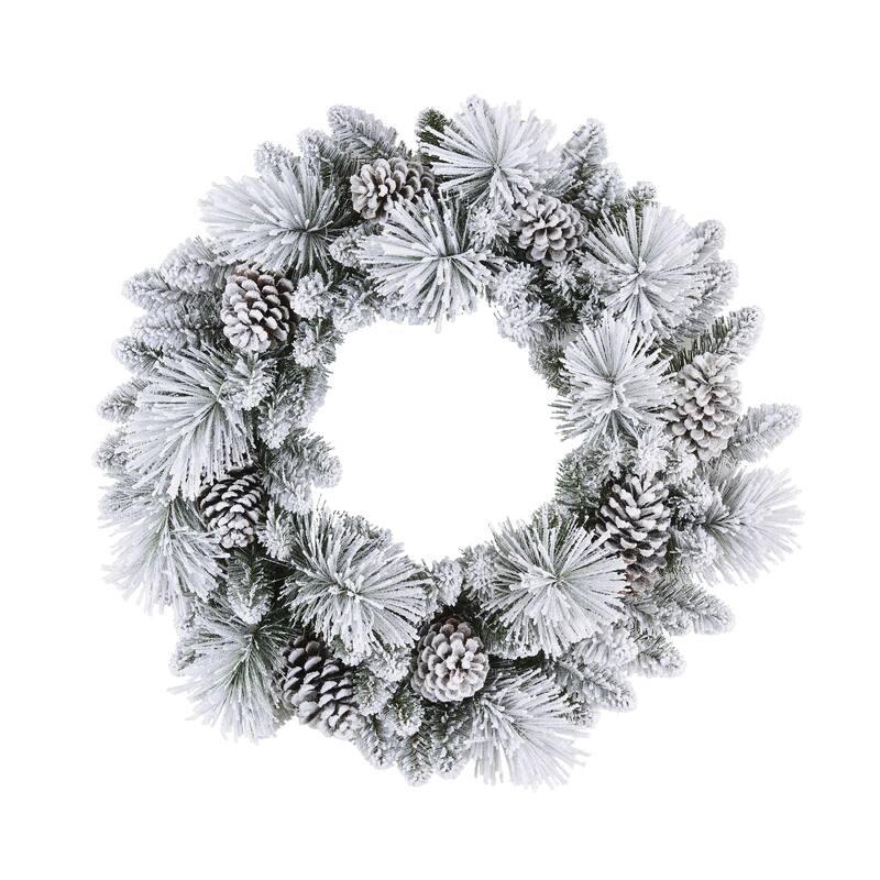 Puleo International 32" Flocked Berkshire Artificial Spruce Wreath - Green - Green
