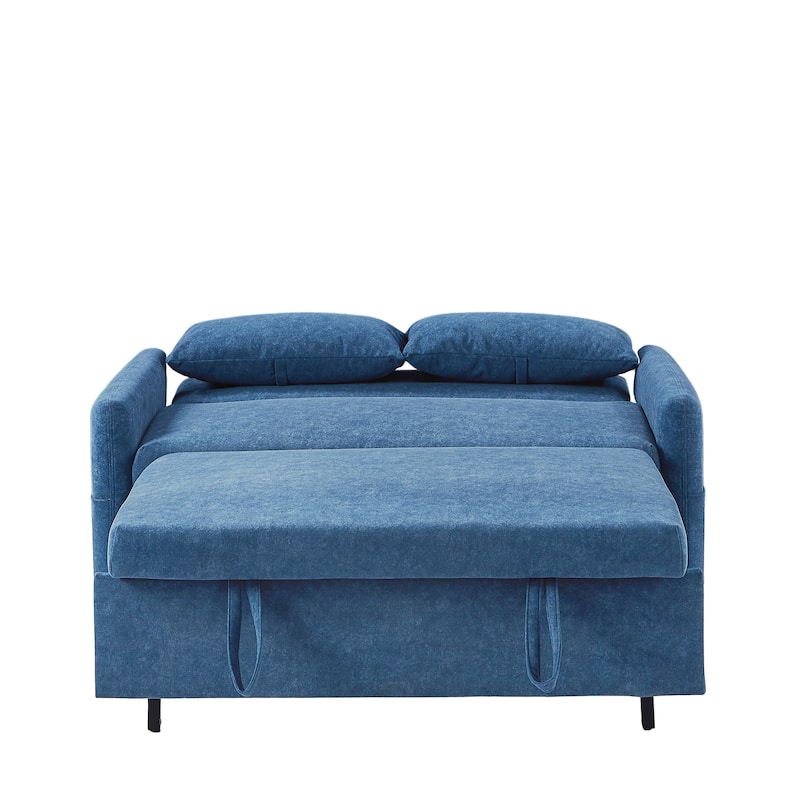 3-in-1 Pull Out Sofa Bed, Couch Bed with Adjsutable Back and Storage Pockets, 2 Seater Sofa with 2 Soft Pillows and USB Ports