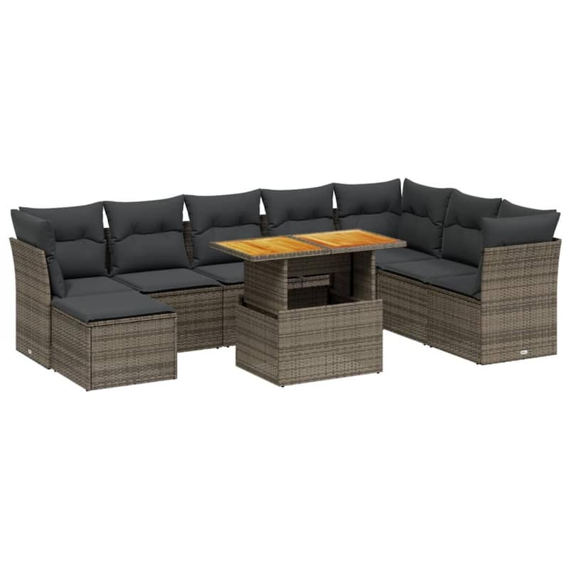 vidaXL Patio Sofa Set with Cushions Outdoor Furniture 9 Piece Poly Rattan - 21.7 x 39.4 x 28.7 in