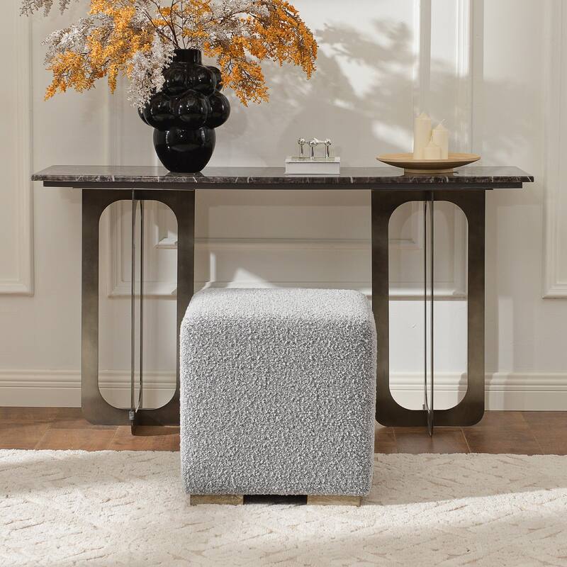 KINWELL 18.5" W Square Boucle Upholstered Ottoman Entryway Footstool