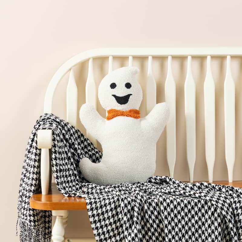 Glitzhome 18"H Halloween Hooked Ghost or Skeleton Cat Shaped Throw Pillow