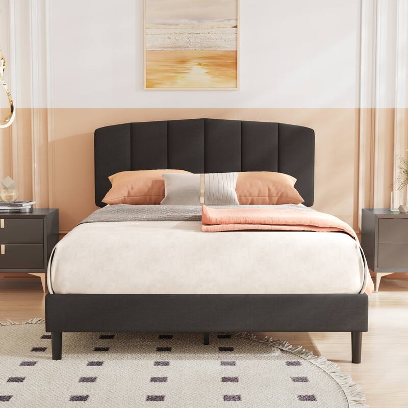 Alazyhome Upholstered Platform Bed Frame with Bedside Cupboard