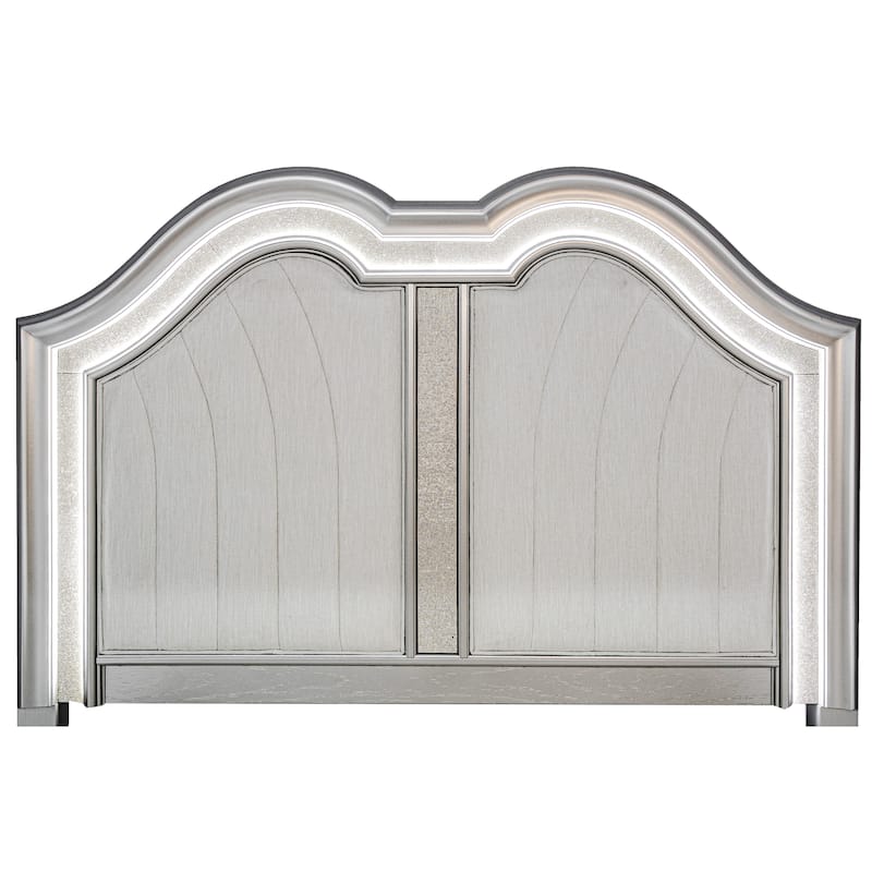 Traditional Style 1pc Bed Set Arched Upholstered Headboard Light Gray Finish