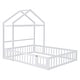 preview thumbnail 5 of 21, Montessori Wooden Floor Bed with Detachable House-Shaped Headboard, Full Size Bed with Dress Up Rack for Kids Playhouse, White