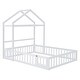 preview thumbnail 37 of 88, Wooden Floor Bed wFence Railings and Detachable House Shape Headboard Platform Bed, Kids Montessori Style Playhouse Frame Bed