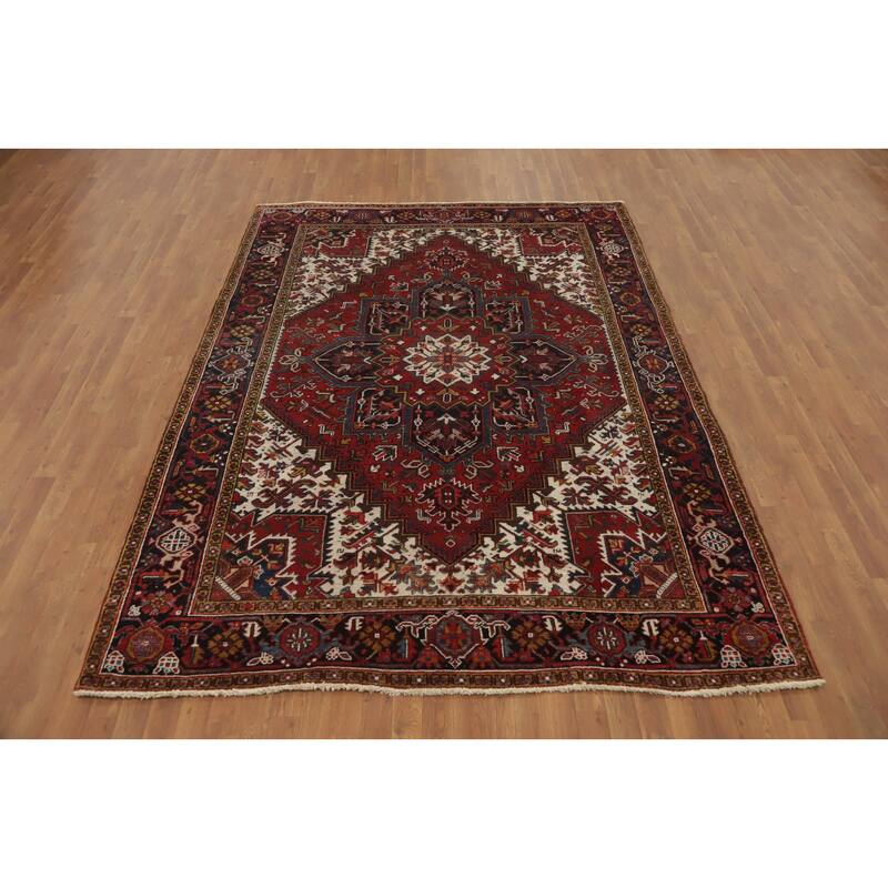 Hand Knotted Oriental 100% Wool Carpet Traditional Medallion Red Heriz Area Rug - 9' 6'' X 7' 0''