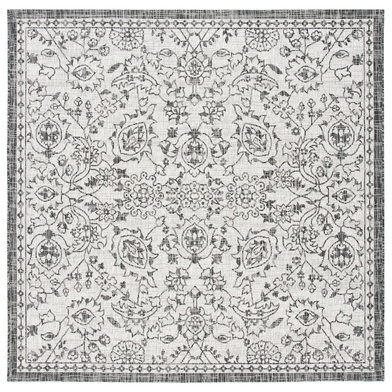 SAFAVIEH Courtyard Rochel Indoor/ Outdoor Waterproof Patio Backyard Rug - 6'7" Square - Grey/Black