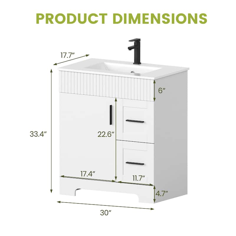 EROMMY Bathroom Vanity with Sink and Faucet, Freestanding Vanity Cabinet with Drawers & Doors, White Ceramic Top