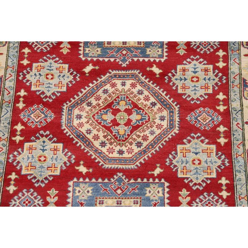 Red Kazak Oriental Area Rug Handmade Geometric Wool Carpet - 5'1" x 6'9"