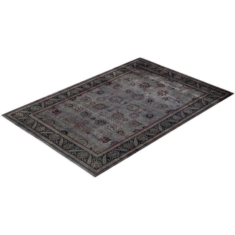 Overton Hand Knotted Wool Vintage Inspired Modern Contemporary Overdyed Gray Area Rug - 6' 1" x 8' 10"