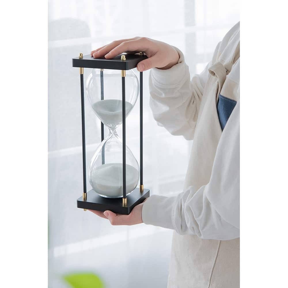 4.3x4.3x12" Hourglass With Wooden Frame, White