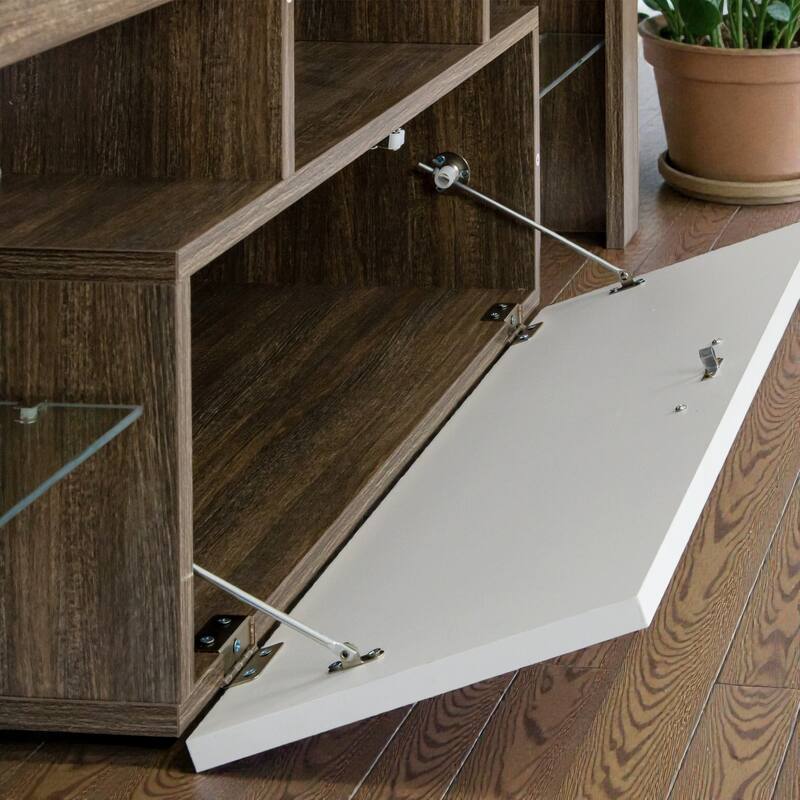 Modern Brown & White TV Stand with LED Lights, 51" Media Console for 55" TV, Toughened Glass Shelf & Quick Assembly