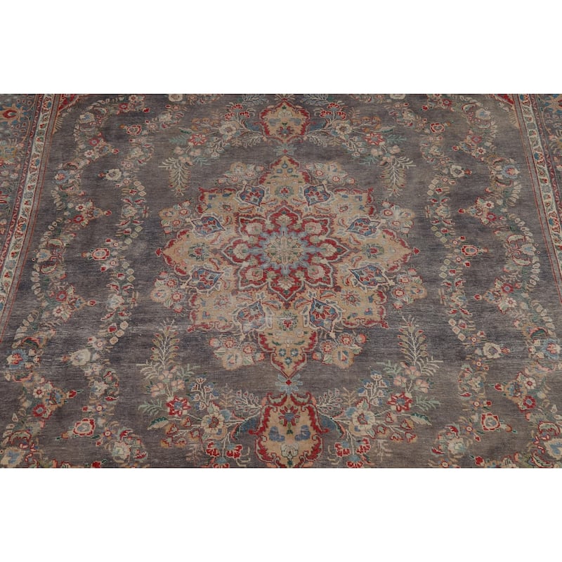 Vintage Navy Blue Tabriz Persian Area Rug Hand-Knotted Wool Carpet - 9'6" x 12'5"