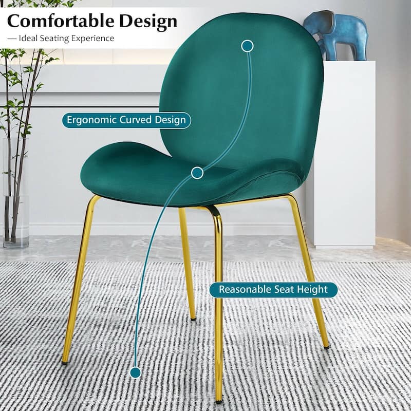 Set of 2 Velvet Accent Chairs with Gold Metal Legs - 19" x 21.5" x 34" (L x W x H)