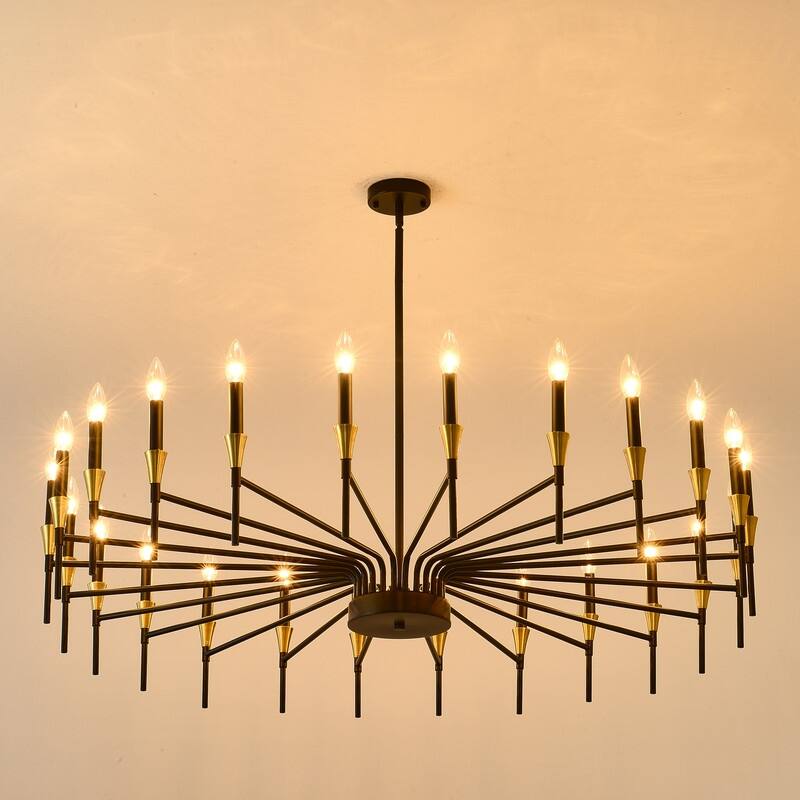 Black & Gold Modern Farmhouse Chandelier Rustic Ceiling Light Dimmable E12 Candle-Style Pendant Lighting Fixture