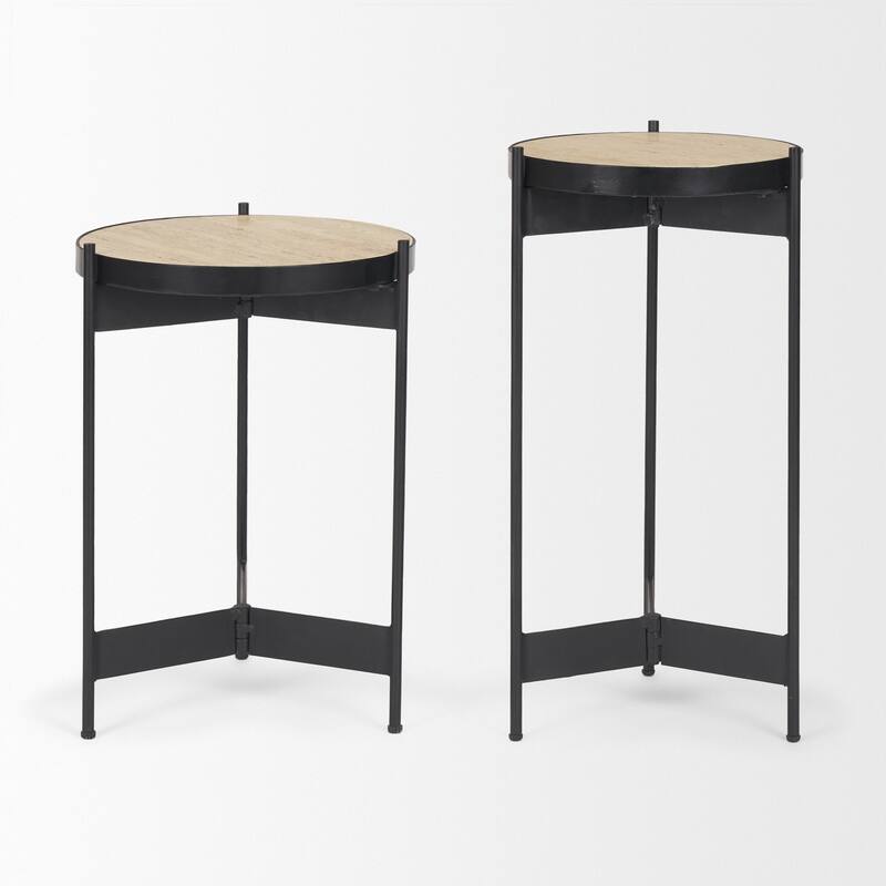 HomeRoots Set of Two Brown And Black Marble And Metal Nested Tables - 14.00 in. x 24.00 in. x 26.00 in.