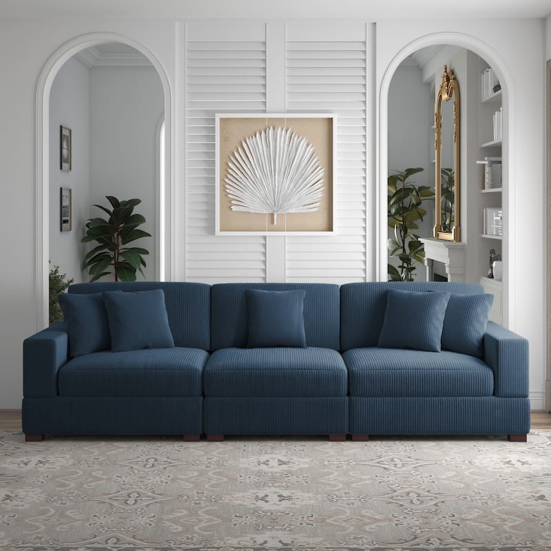 Corduroy Couch Modular Sectional Sofa with Pillows