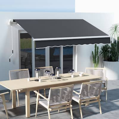 10' x 6.5' Retractable Awning with LED Lights, Dark Grey