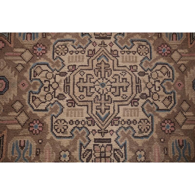 Light Blue Geometric Tabriz Persian Vintage Rug Handmade Wool Carpet - 7'8"x 11'5"