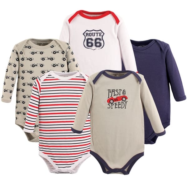 slide 1 of 1, Luvable Friends Baby Boy Cotton Long-Sleeve Bodysuits 5pk, Speedy 0-3 Months - Speedy