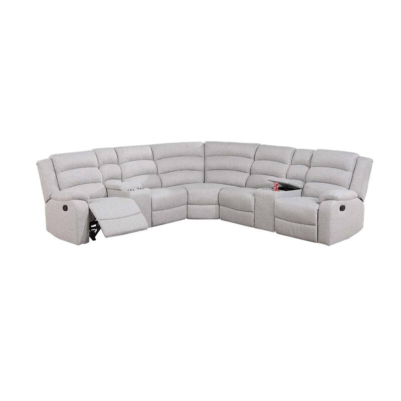 Rexy L Shape Sofa, 3pc Manual Reclining Sectional, Clean White Burlap