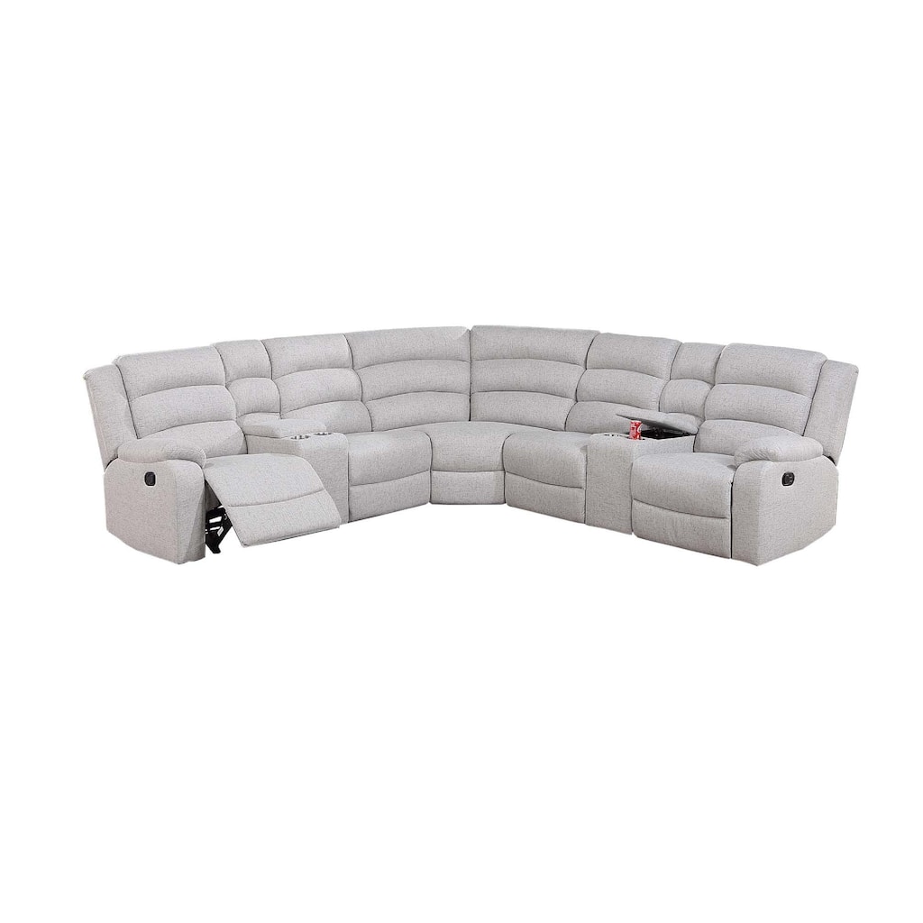 Rexy L Shape Sofa, 3pc Manual Reclining Sectional, Clean White Burlap