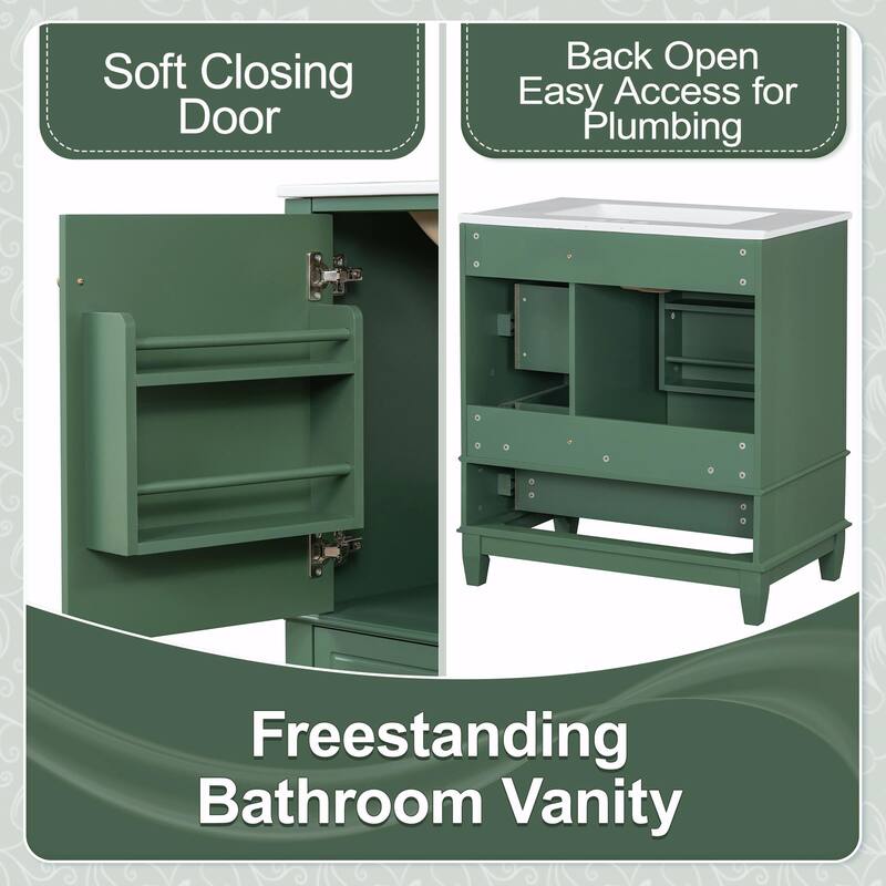30" Bathroom Vanity with Sink, Soft-Close Door, One Door with Shelf & Three Drawers