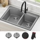 preview thumbnail 18 of 42, KRAUS Forteza Granite 33 inch 60/40 Undermount Drop-in Kitchen Sink 33" L x 22" W (sink KGD-50GREY) - Grey