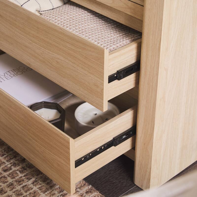 Walker Edison Modern Wood Bookshelf with Glass Doors and Drawer Storage