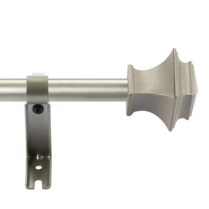 Deco Window 2 Pack Single Curtain Rod with Square Finials & Brackets Set - 28" to 48", 5/8 Inch Diameter, Nickel