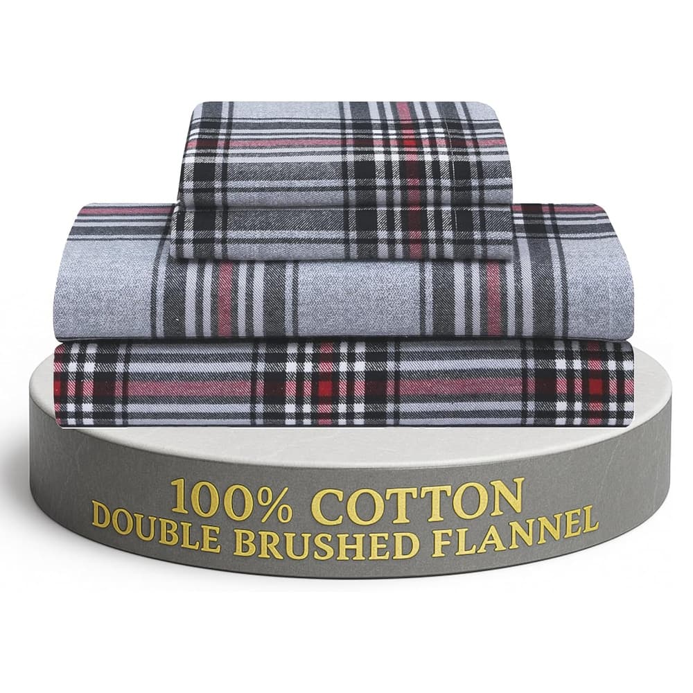 Feather & Stitch Cotton Flannel Sheets Set 4 Piece Bed Sheets Heavy Weight Bedding