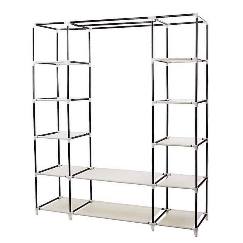 Portable Clothes Closet Non-Woven Fabric Wardrobe Storage Organizer Beige