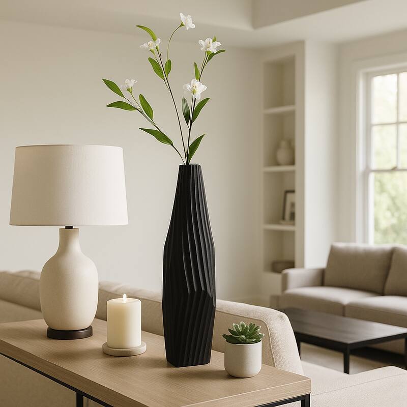 Aluminum Metal Balaz Asymmetrical Sculpted Vase - Black - 24.0"