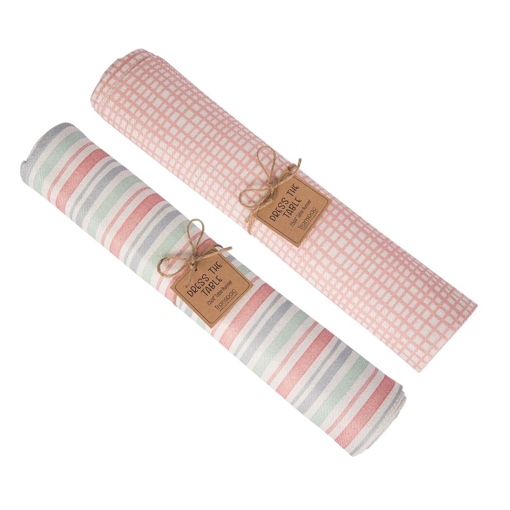 Transpac Fabric Table Runner Salt Water Set of 2 Home Decorations Spring