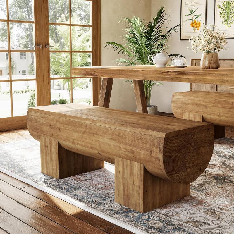 Farmhouse Solid Wood Dining Bench, Entryway Shoe Bench, Kitchen Bench for Dining/Living Room, Hallway - LightBrown