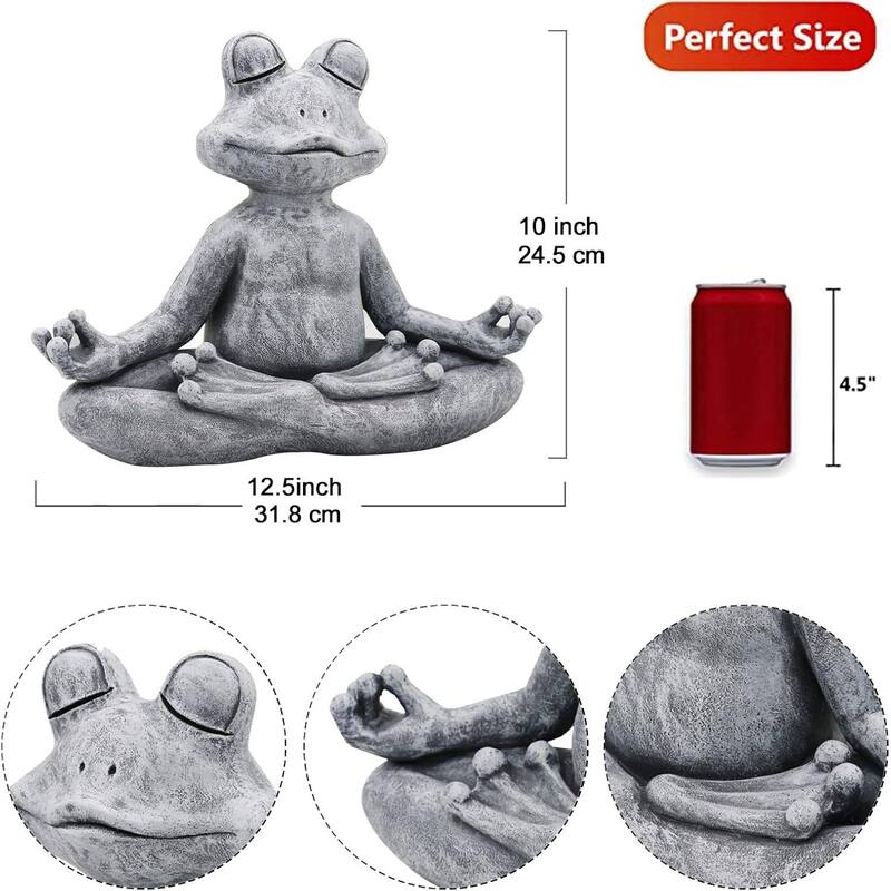 Zen Garden Meditating Yoga Frog Statue Indoor Outdoor Waterproof Poly Resin Décor - 12.5" Wx 4.9" D x 10" H