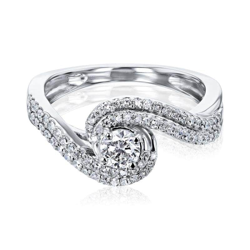 Kobelli Natural Diamond 10k Solid White Gold "S" Wave River Ring - 7 - White