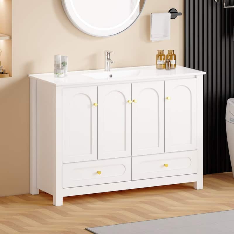 48" Bathroom Vanity with Ceramic Sink Combo, Abundant Storage Cabinet