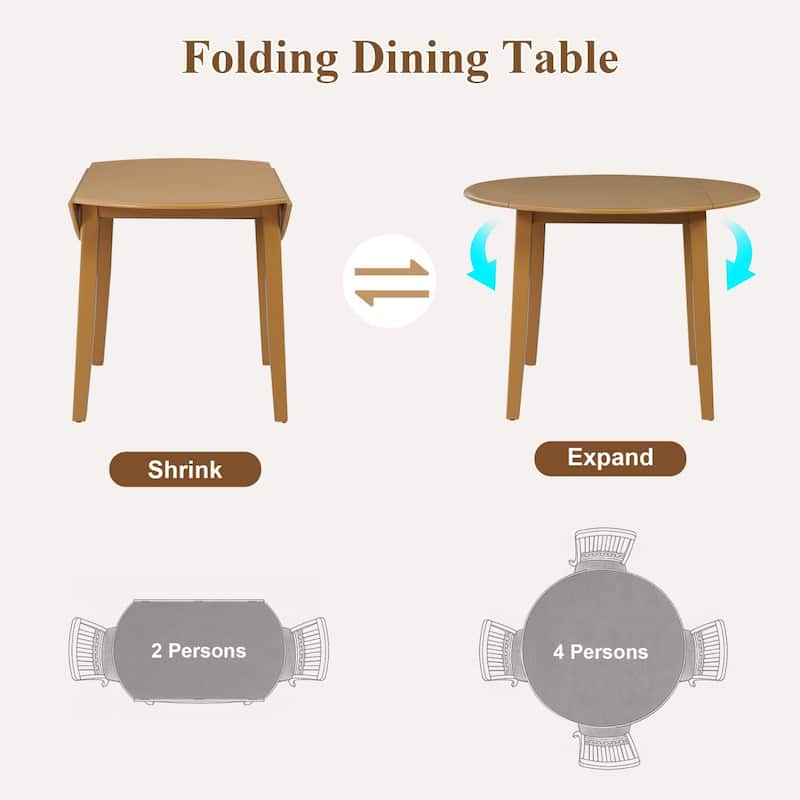 5-Piece Dining Set, Folding Wood Dining Table and 4 Upholstered Chairs