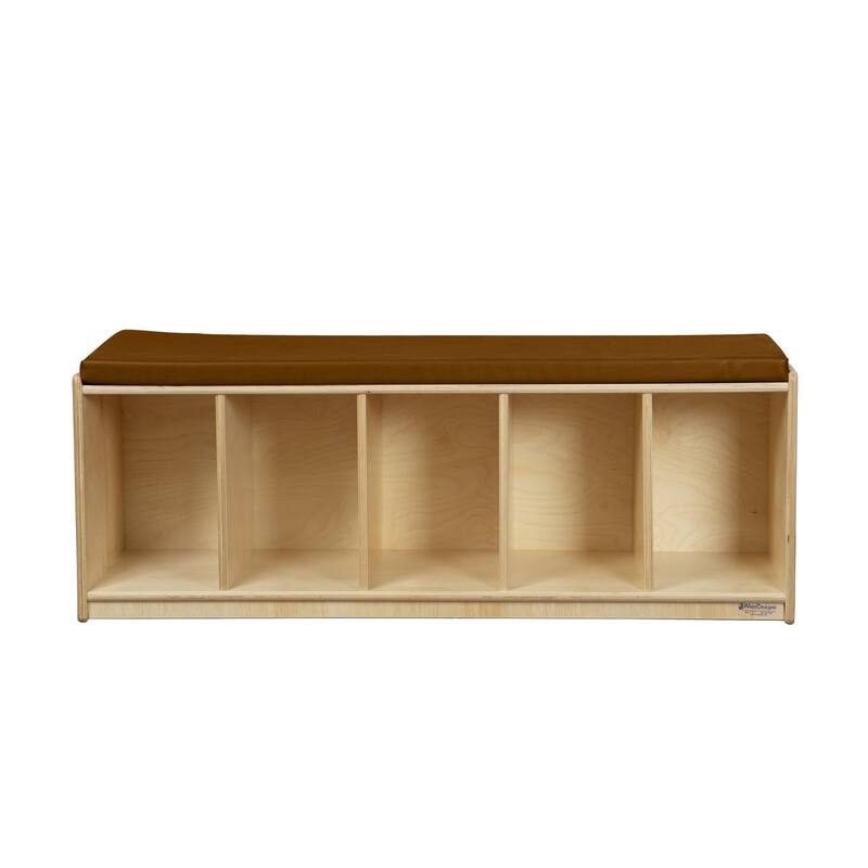 Wood Designs Kids Reading Bench with Cushion, Birch Wood Sturdy Cubby Storage Bench for Toddler - Brown - 16"