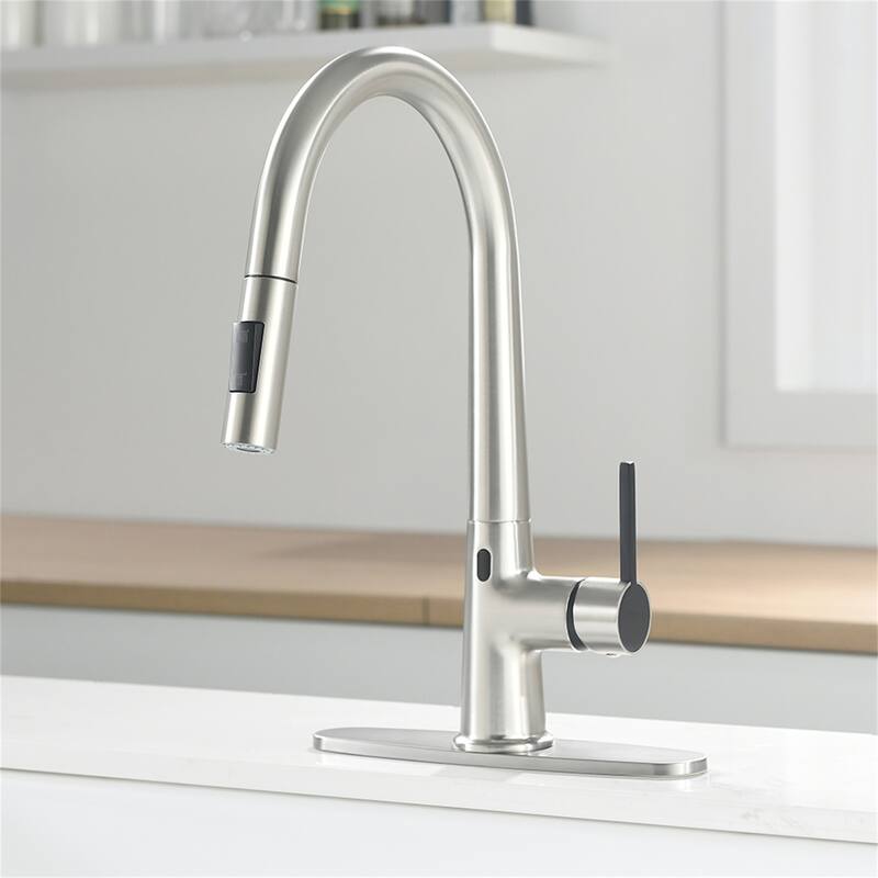 Single Handle Commercial Touchless Kitchen Sink Faucet With Pull Down Sprayer Modern Spring Sensor Basin Taps