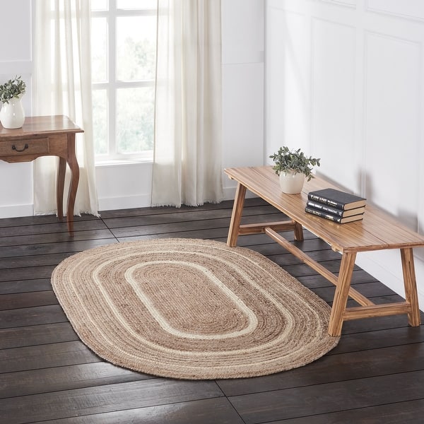 slide 2 of 3, Natural & Creme Jute Rug Oval w/ Pad 48x72 - 3'6" 3'6" - Tan