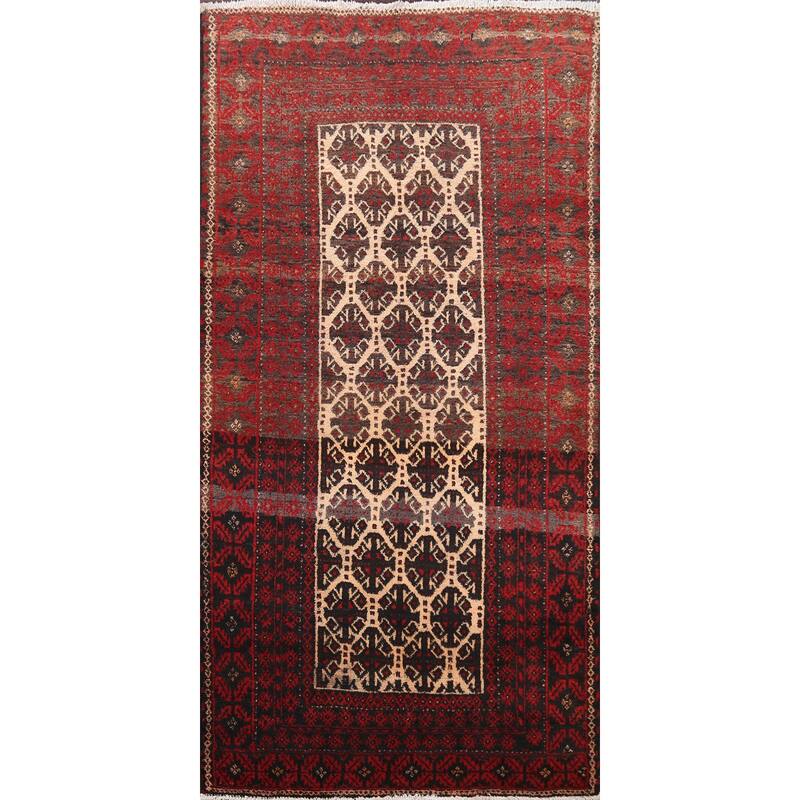 Geometric Balouch Persian Wool Area Rug Hand-knotted Office Carpet - 3'7" x 6'4"