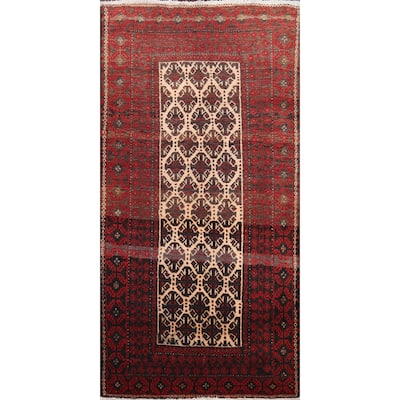 Geometric Balouch Persian Wool Area Rug Hand-knotted Office Carpet - 3'7" x 6'4"