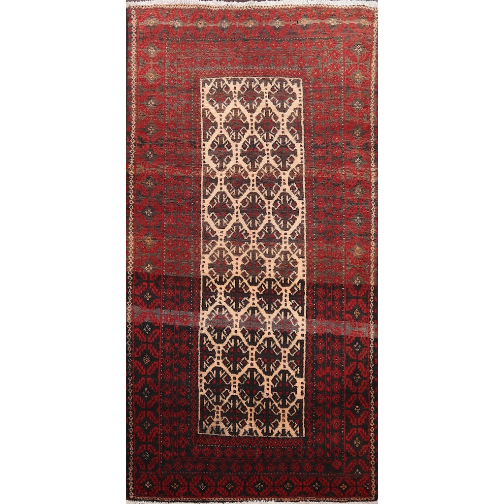 Geometric Balouch Persian Wool Area Rug Hand-knotted Office Carpet - 3'7" x 6'4"