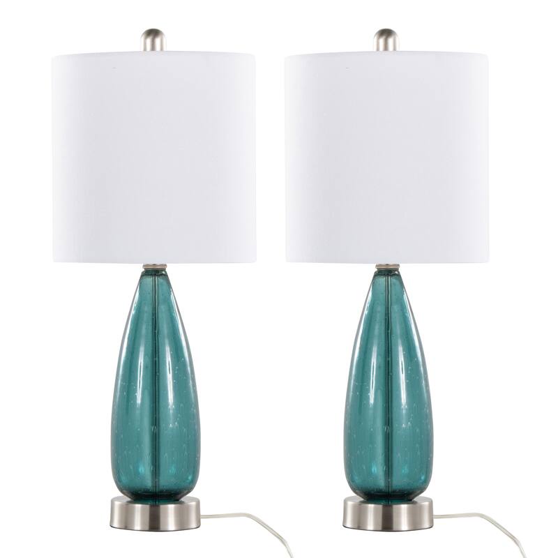 Bottega 21.5" Glass Accent Lamps with Linen Shades (Set of 2) - Sapphire Blue Glass/Brushed Nickel/White Shade