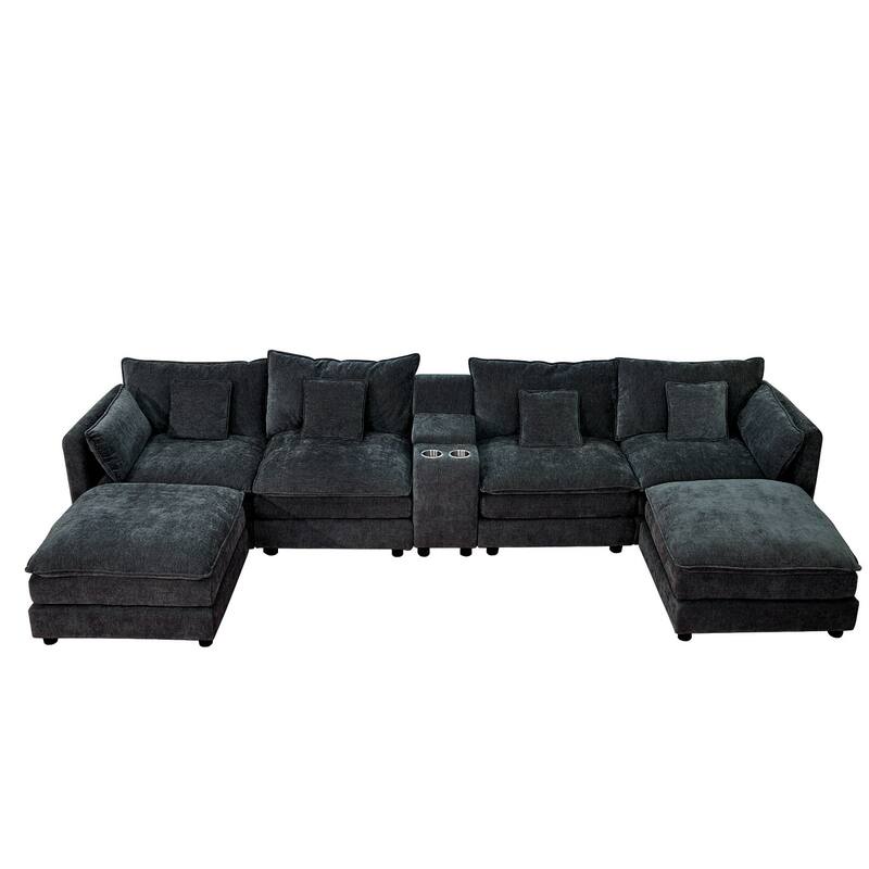 Sofa 144-in Casual Black 6 -seater Reclining Sectional - 8' x 10'
