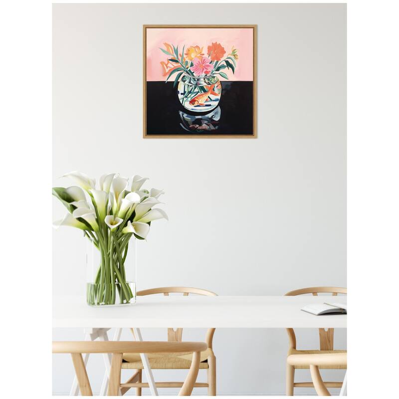 Kate and Laurel Sylvie Goldfish Bowl Botanical Framed Canvas by The Creative Bunch Studio